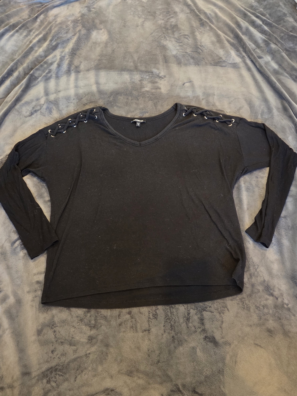 Express Black Lace-Up Shoulder Long Sleeve Top